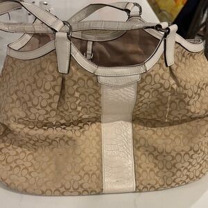Coach Beige and Cream Signature Shoulder Bag